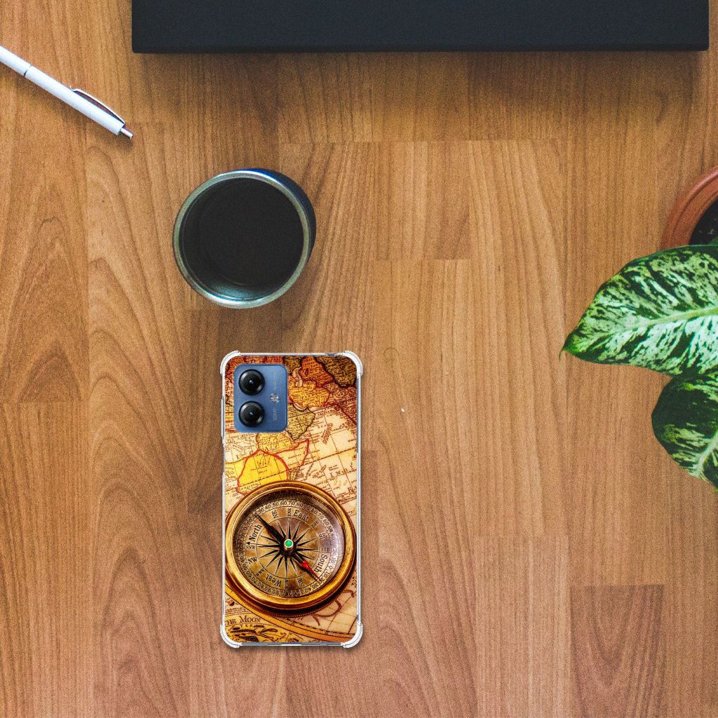 Motorola Moto G14 Telefoonhoesje met valbescherming Kompas boven aanzicht mobiel telefoonhoesje