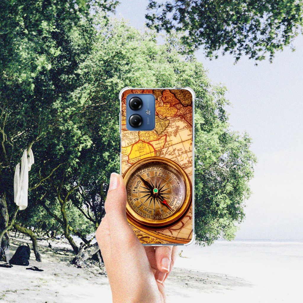 Motorola Moto G14 Telefoonhoesje met valbescherming Kompas design hand uitzicht