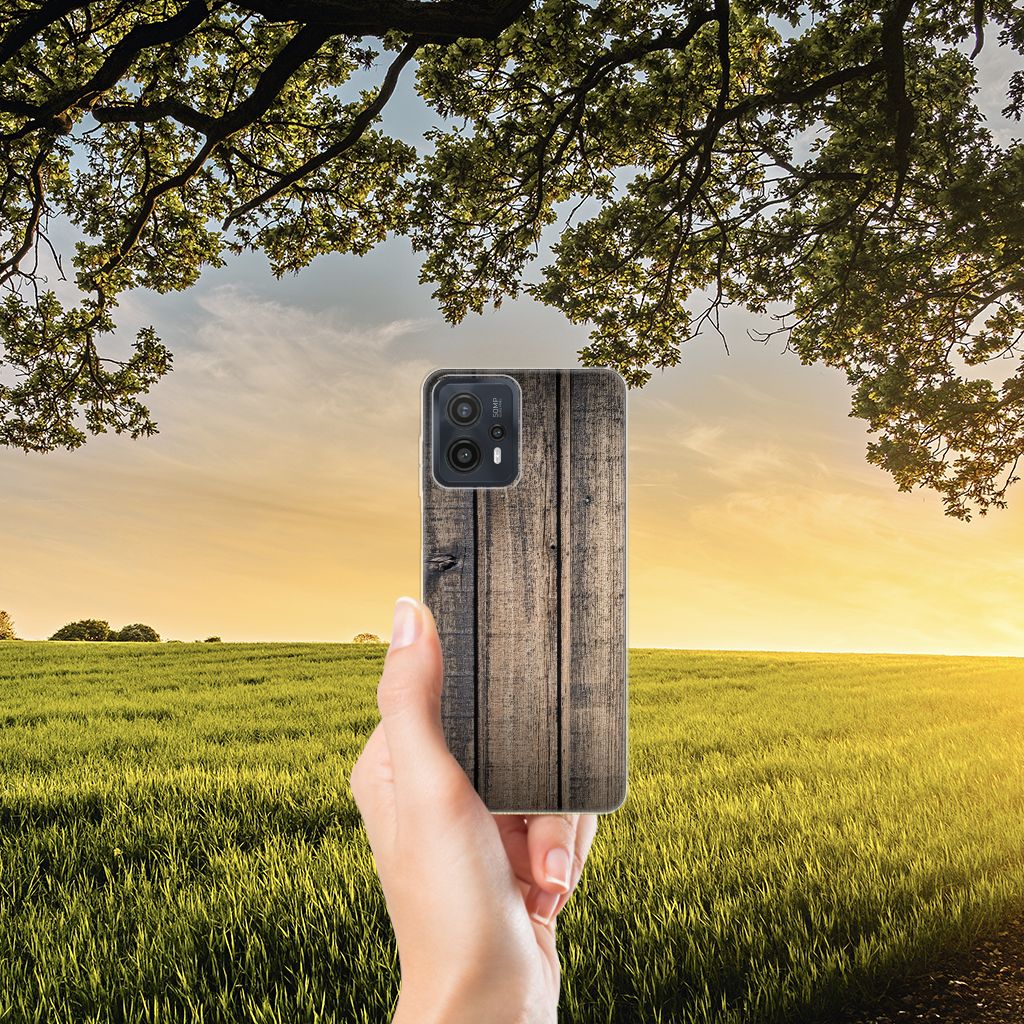 Motorola Moto G23 G13 Bumper Hoesje Steigerhout hand natuur