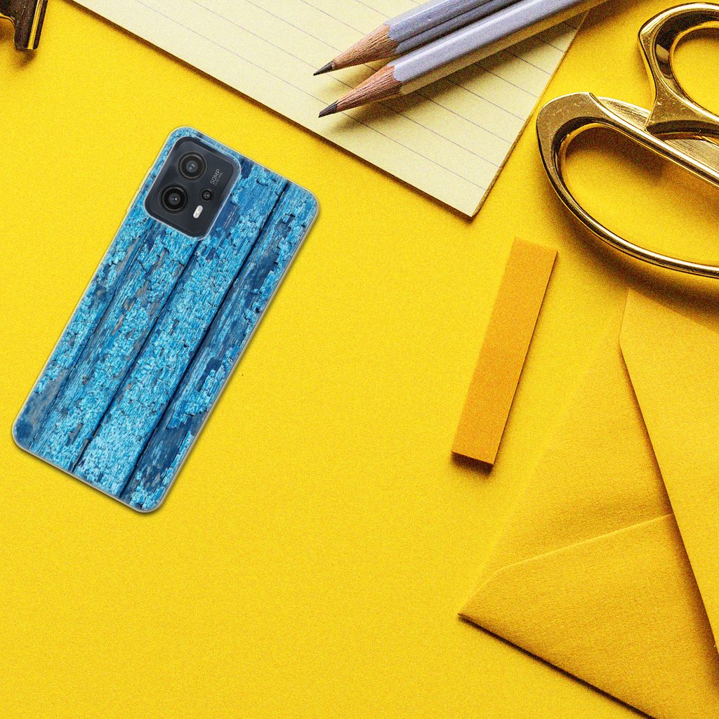 Motorola Moto G23 | G13 Bumper Hoesje Wood Blue telefoonhoesje blauw hout aanzicht