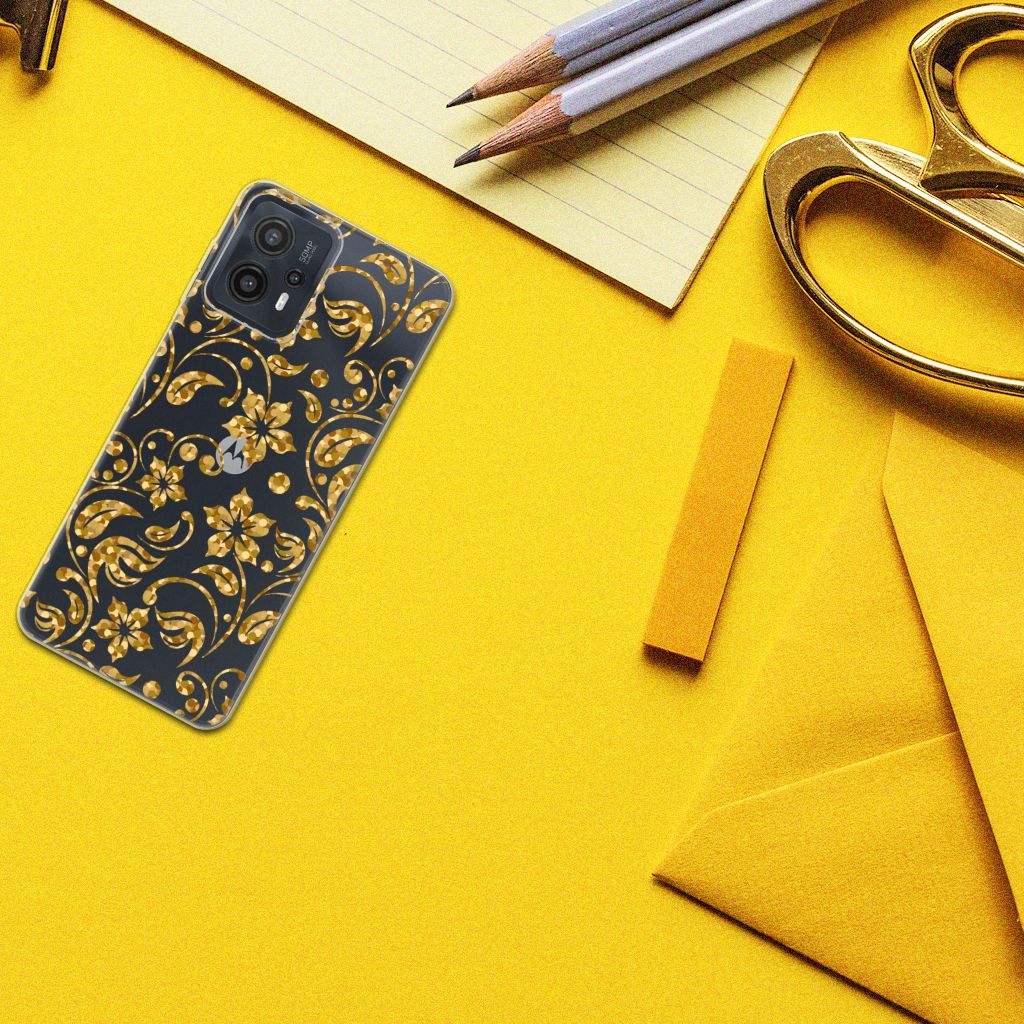 Motorola Moto G23 | G13 TPU Case Gouden Bloemen bovenaanzicht