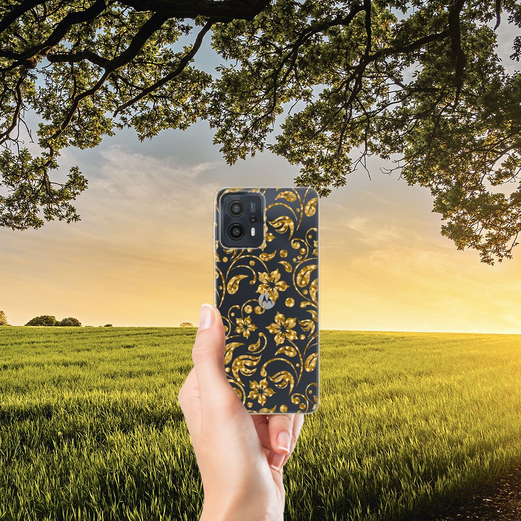 Motorola Moto G23 | G13 TPU Case Gouden Bloemen hand geel zwart ontwerp natuur