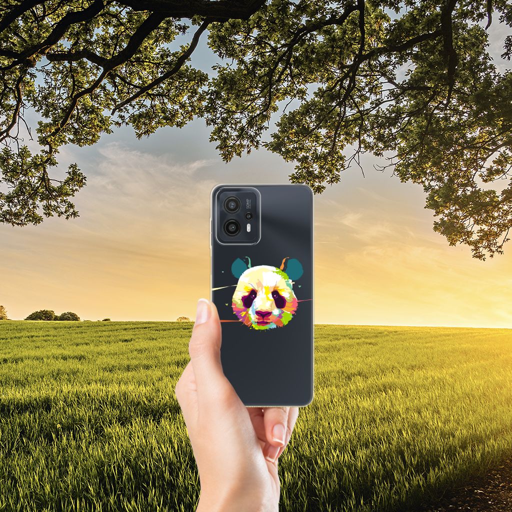 Motorola Moto G23 | G13 Telefoonhoesje met Naam Panda Color met kleurrijk panda design in een natuurlijke omgeving.