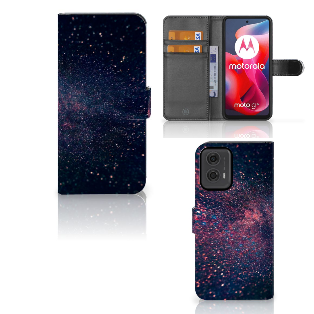 Motorola Moto G24 | G04 | G24 Power Book Case Stars design sterren voorkant binnenkant