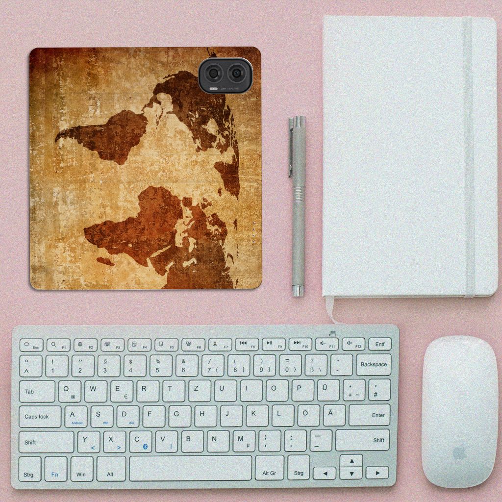 Motorola Moto G24 | G04 | G24 Power Book Cover Wereldkaart wereldkaart design bovenaanzicht