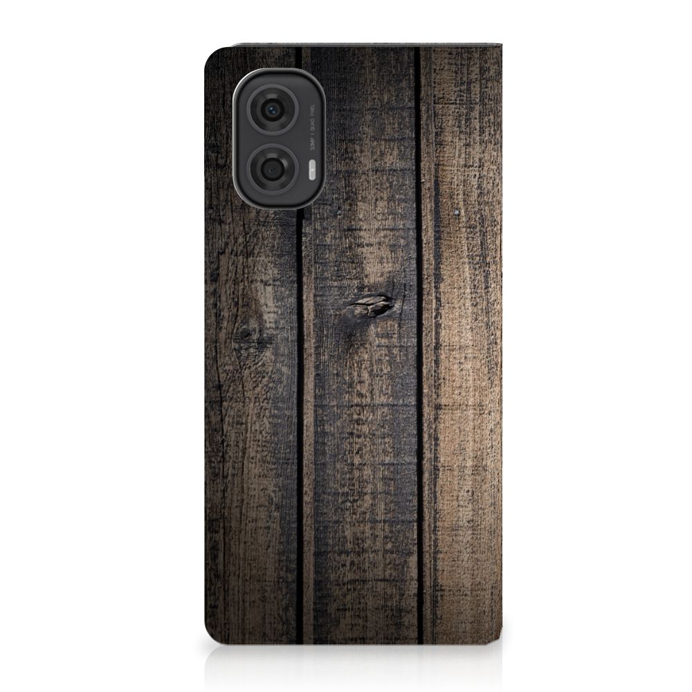 Motorola Moto G24 | G04 | G24 Power Book Wallet Case Steigerhout achterkant