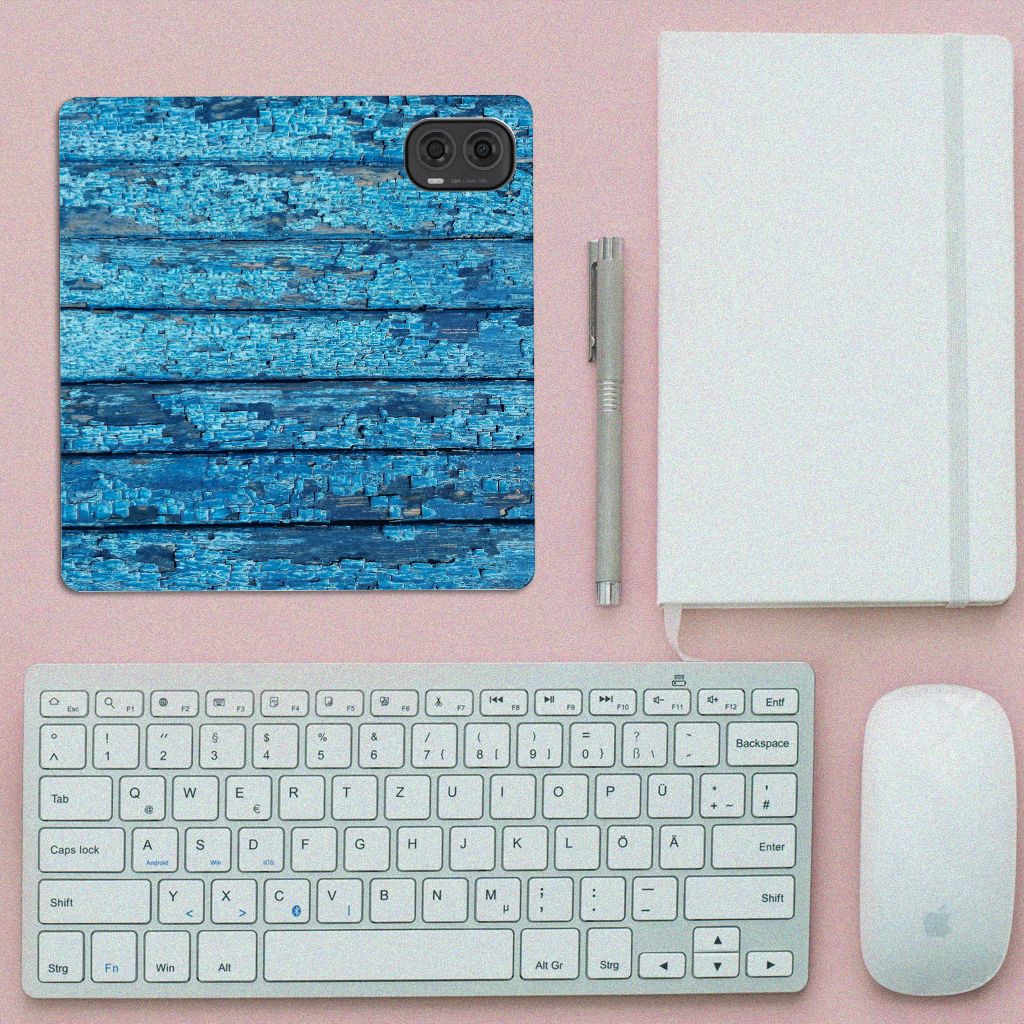 Motorola Moto G24 | G04 | G24 Power Book Wallet Case Wood Blue design blauw hout bovenaanzicht