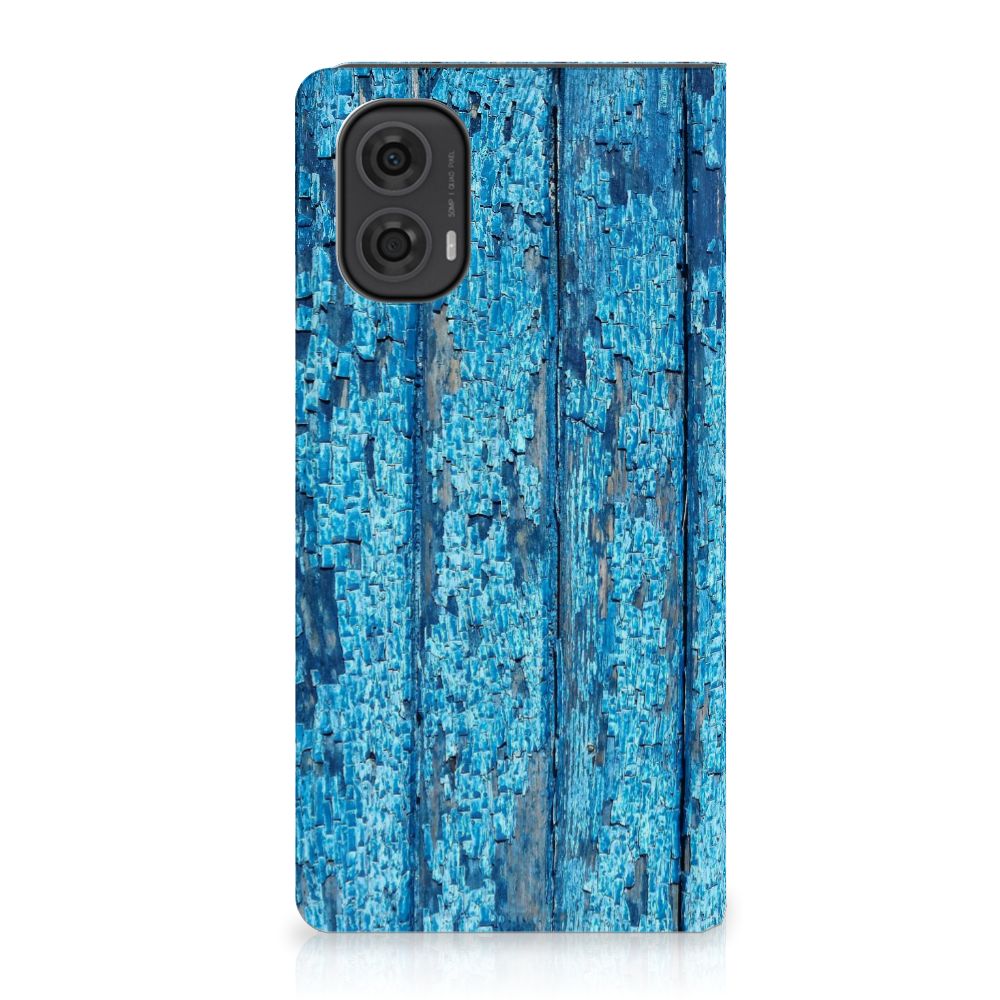 Motorola Moto G24 | G04 | G24 Power Book Wallet Case Wood Blue design blauw hout aanzicht