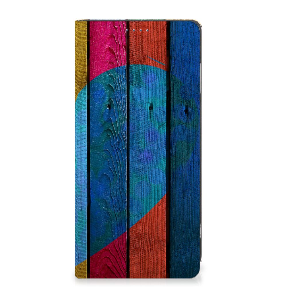 Motorola Moto G24 | G04 | G24 Power Book Wallet Case Wood Heart kleurrijk design voorkant