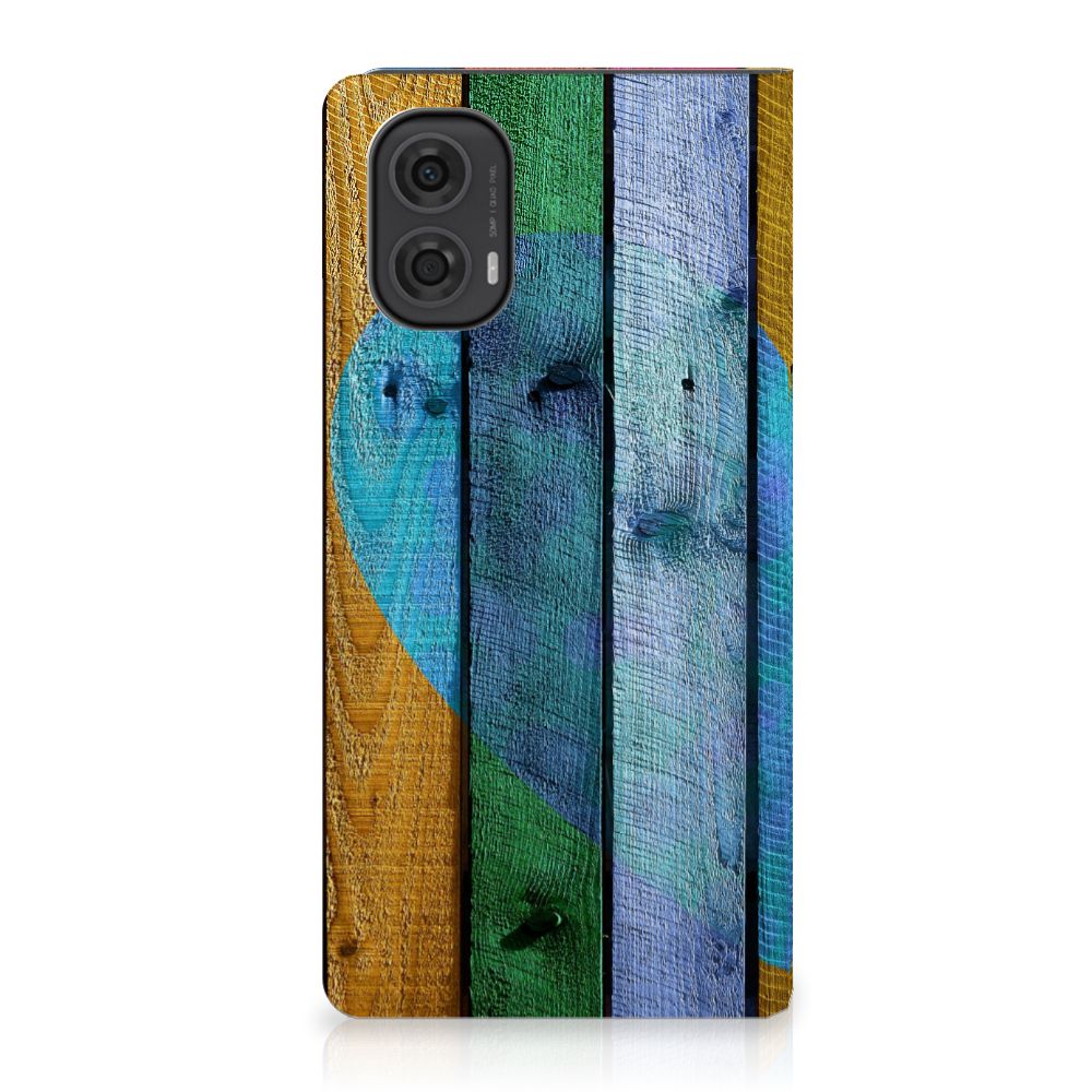 Motorola Moto G24 | G04 | G24 Power Book Wallet Case Wood Heart aanzicht