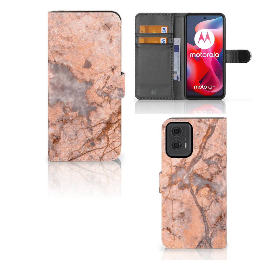Motorola Moto G24 | G04 | G24 Power Bookcase Marmer Oranje design marmer aanzicht