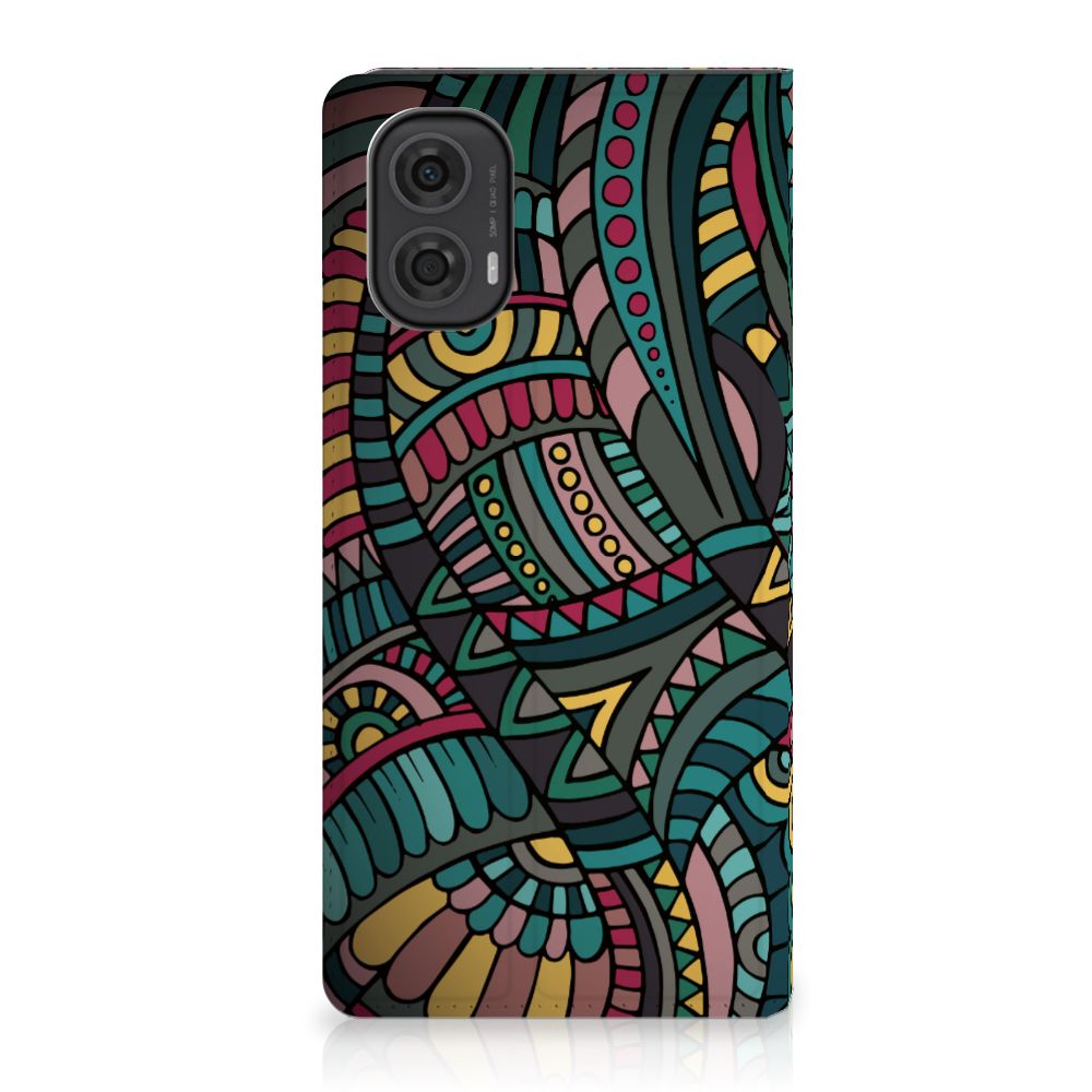Motorola Moto G24 | G04 | G24 Power Hoesje met Magneet Aztec hoesje retro design kleurrijk