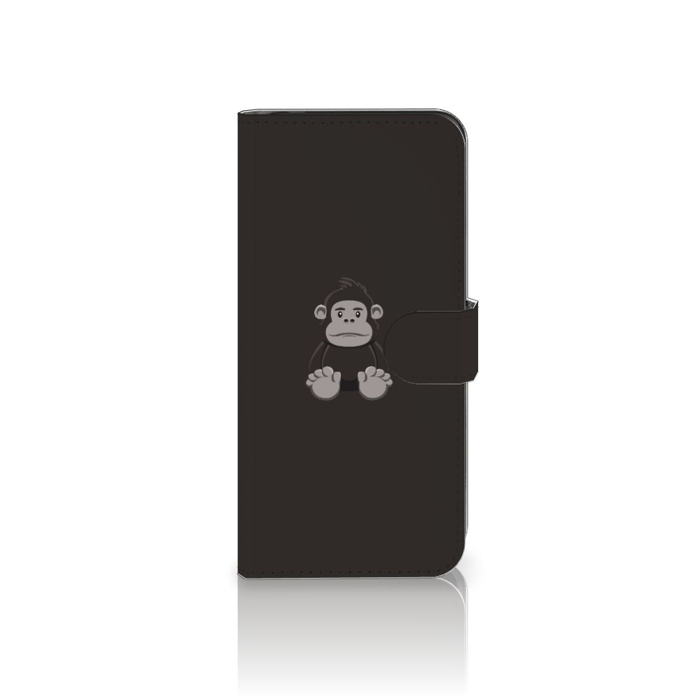 Motorola Moto G24 | G04 | G24 Power Leuk Hoesje Gorilla met schattige gorilla afbeelding op zwarte flip case 🦍.