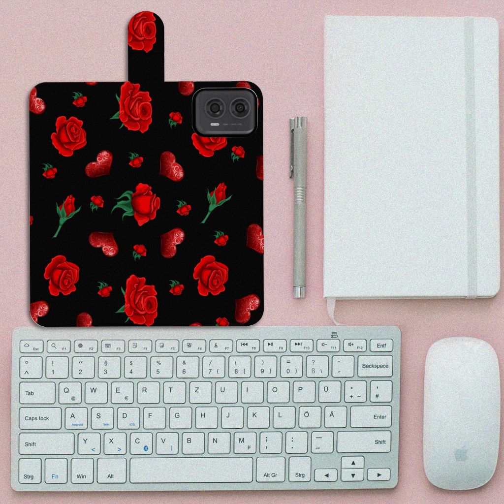 Motorola Moto G24 | G04 | G24 Power Leuk Hoesje Valentine design rozen aanzicht