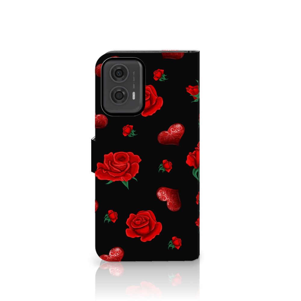 Motorola Moto G24 | G04 | G24 Power Leuk Hoesje Valentine boekhoes rozen hartjes zwart