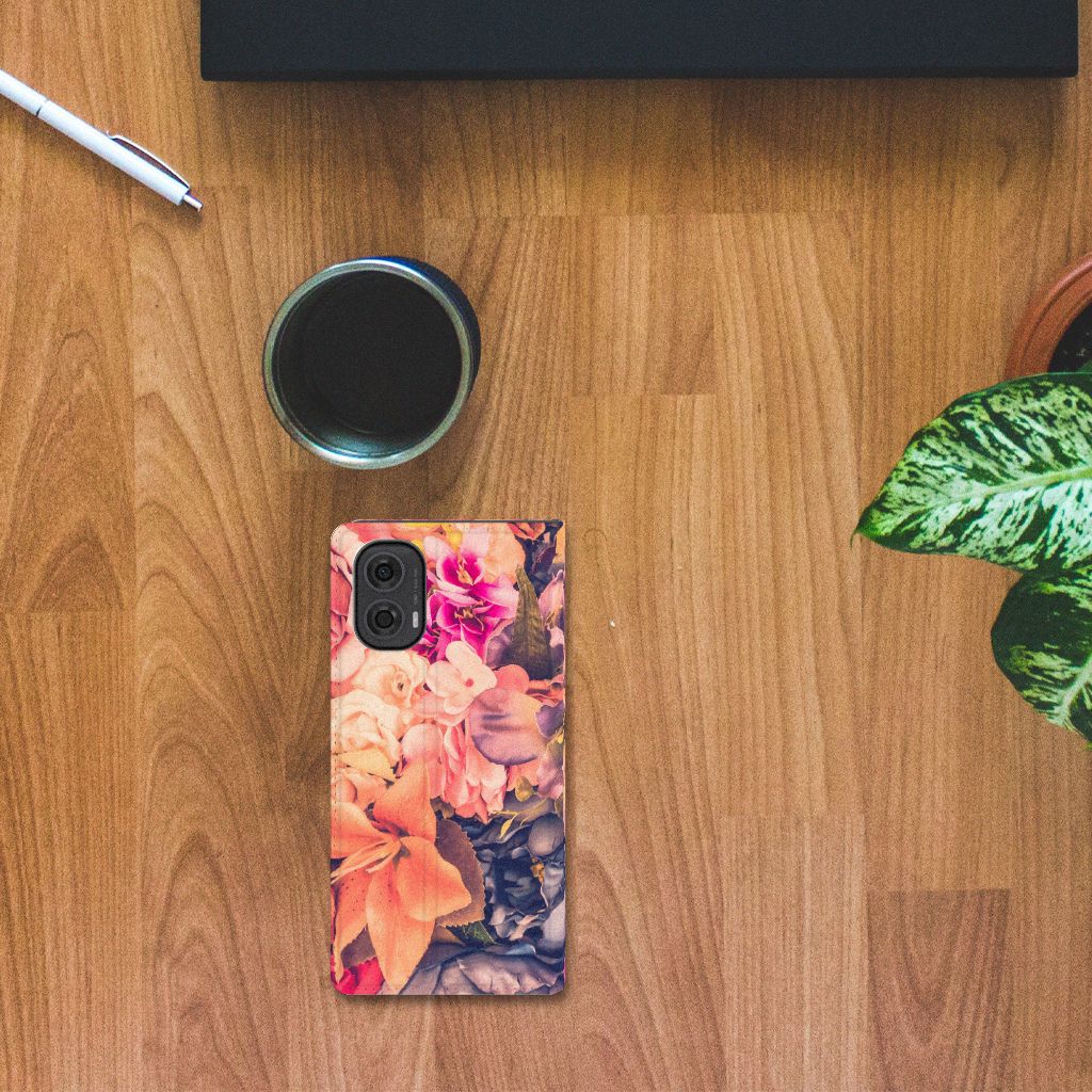 Motorola Moto G24 | G04 | G24 Power Smart Cover Bosje Bloemen bovenaanzicht bloemen