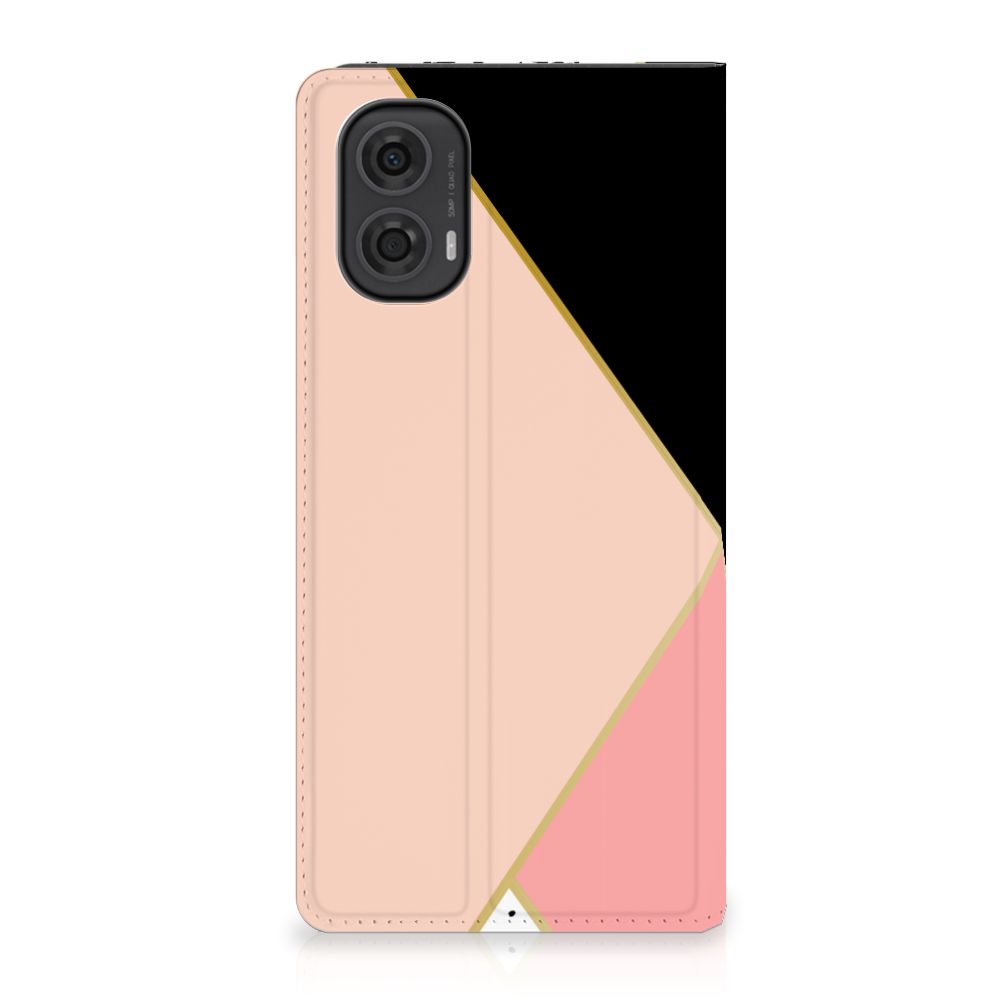 Motorola Moto G24 | G04 | G24 Power Stand Case Zwart Roze Vormen ontwerp roze zwart geometrische vormen