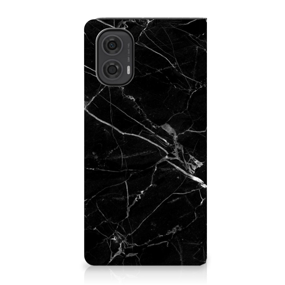 Motorola Moto G24 G04 G24 Power Standcase Marmer Zwart design zwart marmer aanzicht