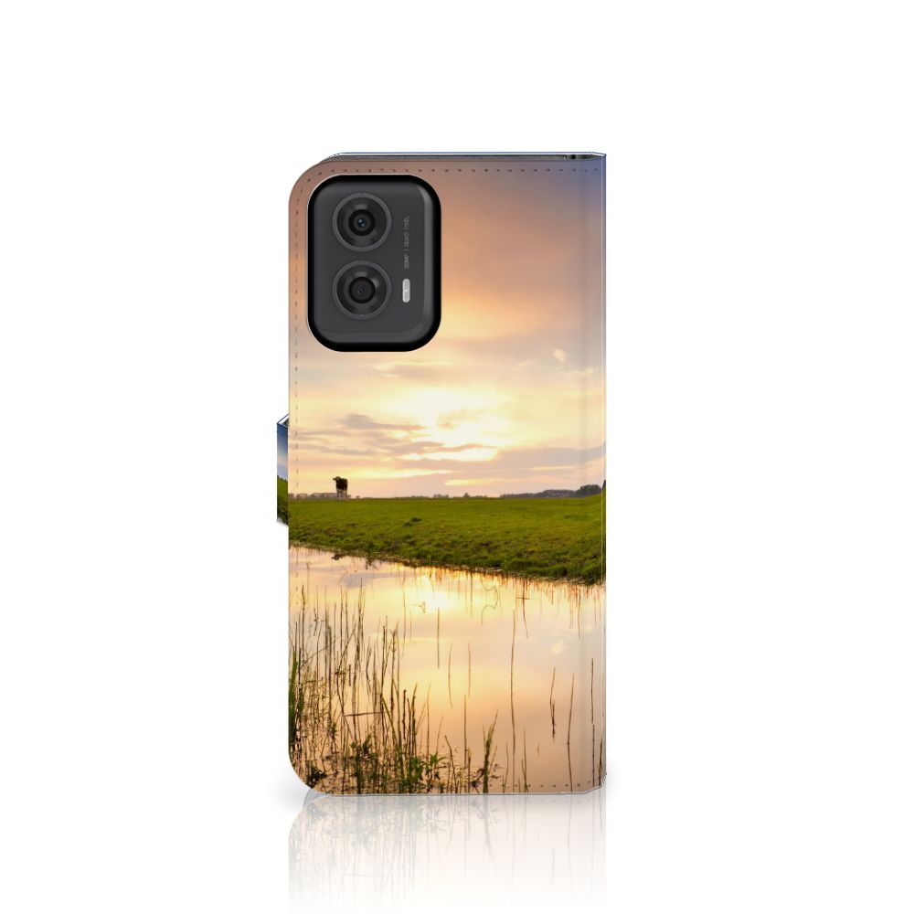 Motorola Moto G24 G04 G24 Power Telefoonhoesje met Pasjes Koe landschap zonsondergang natuur