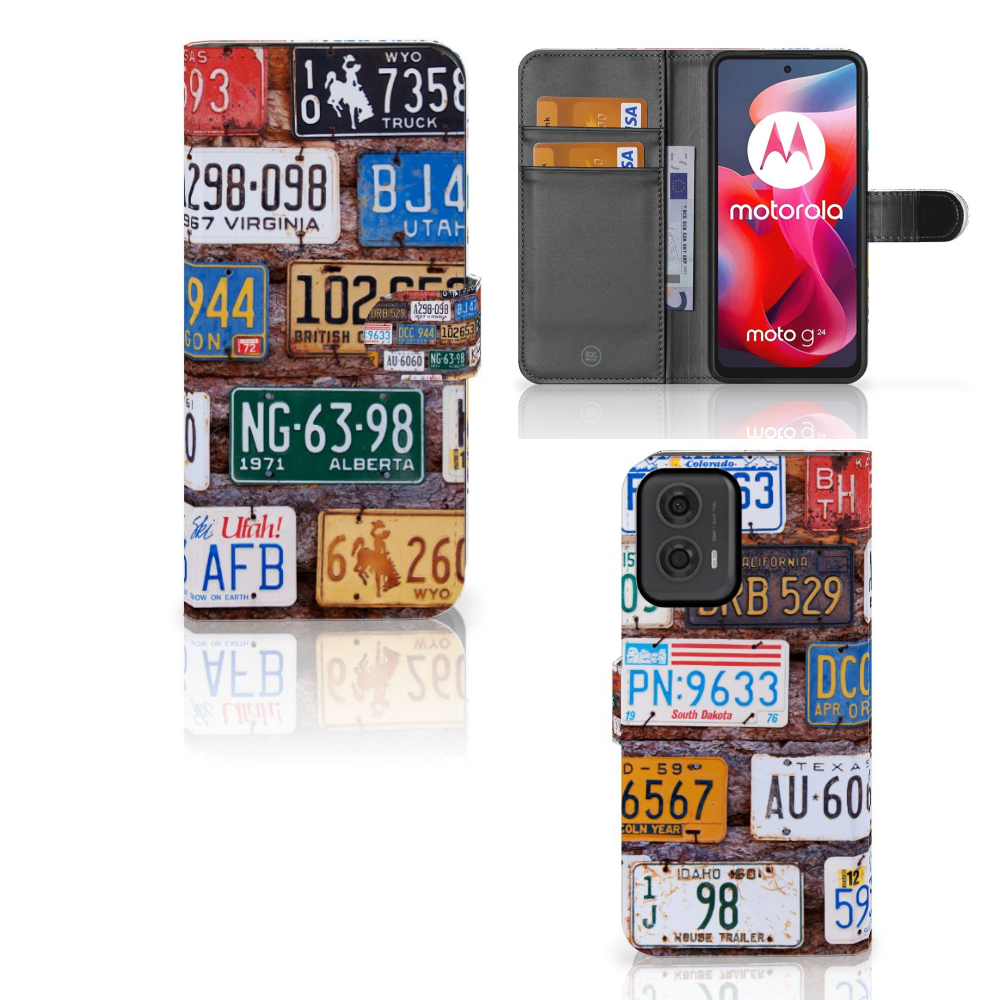 Motorola Moto G24 G04 G24 Power Telefoonhoesje met foto Kentekenplaten design collage aanzicht