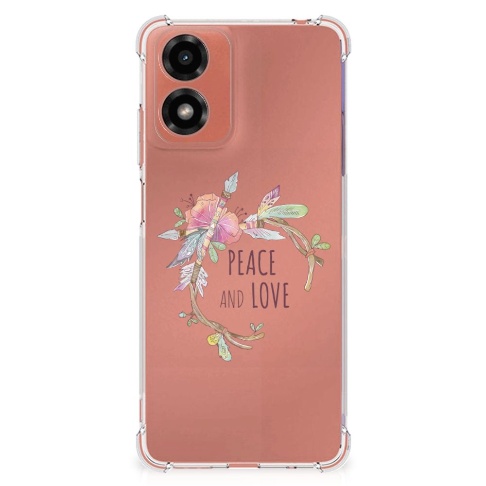 Motorola Moto G24 G24 Power G04 Stevig Bumper Hoesje Boho Text achterzijde met bloemen en tekst peace and love