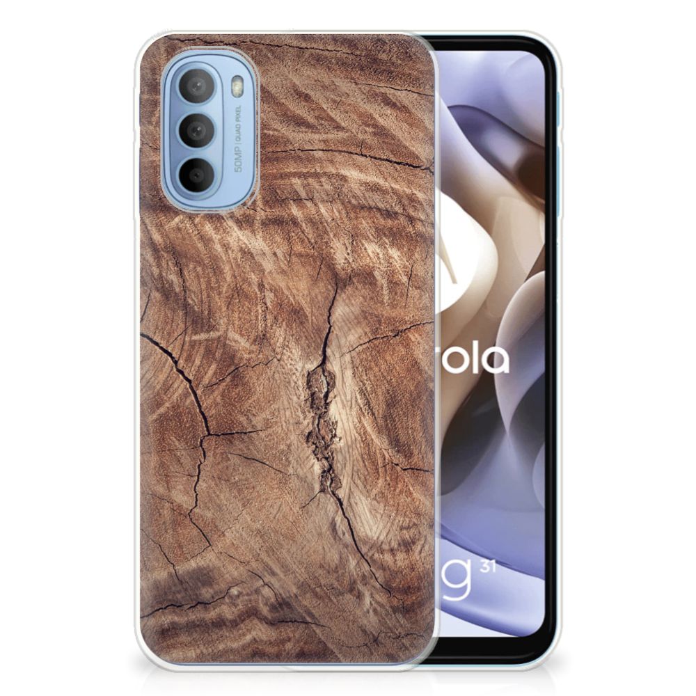 Motorola Moto G31 | G41 Bumper Hoesje Tree Trunk houtprint achterkant