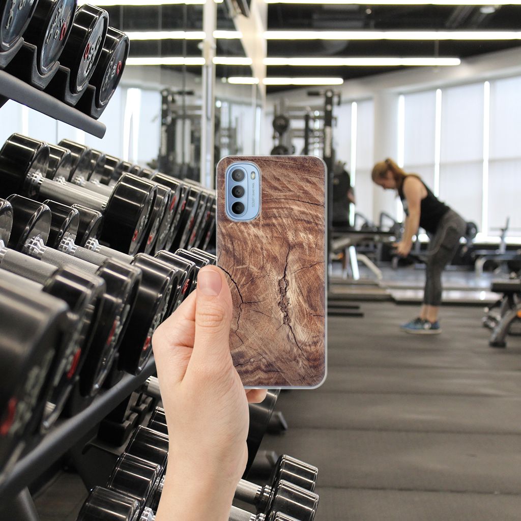 Motorola Moto G31 | G41 Bumper Hoesje Tree Trunk houtprint hand fitnessruimte
