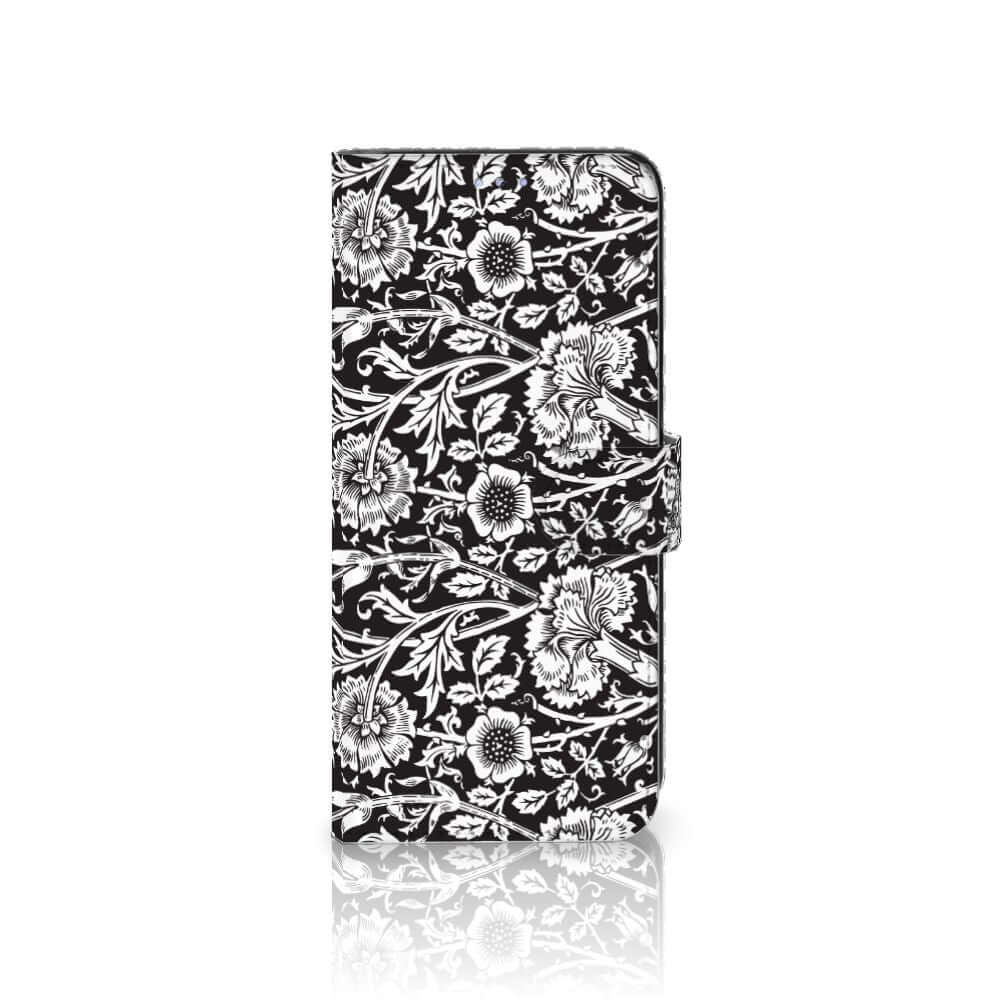 Motorola Moto G31 | G41 Hoesje Black Flowers bloemenprint zwart wit voorkant