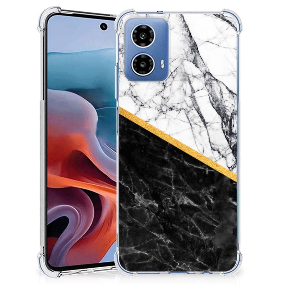 Motorola Moto G34 Anti-Shock Hoesje Marmer Wit Zwart - Origineel Cadeau Man B2C Telecom
