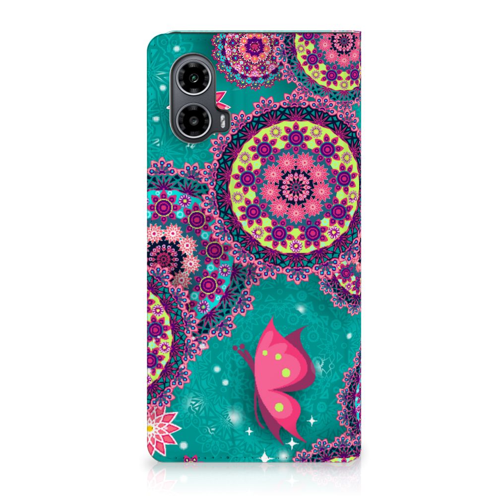 Motorola Moto G34 Bookcase Cirkels en Vlinders design cirkels vlinders voorkant