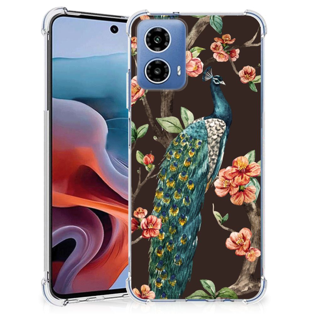 Motorola Moto G34 Case Anti-shock Pauw met Bloemen achterkant