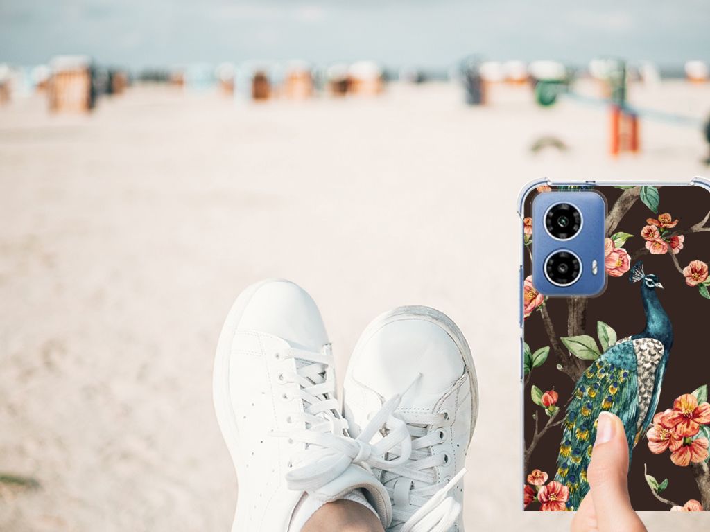 Motorola Moto G34 Case Anti-shock Pauw met Bloemen telefoonhoesje pauw design strand