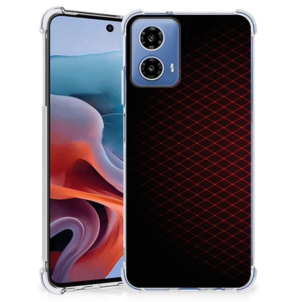 Motorola Moto G34 Doorzichtige Silicone Hoesje Geruit Rood achterkant design