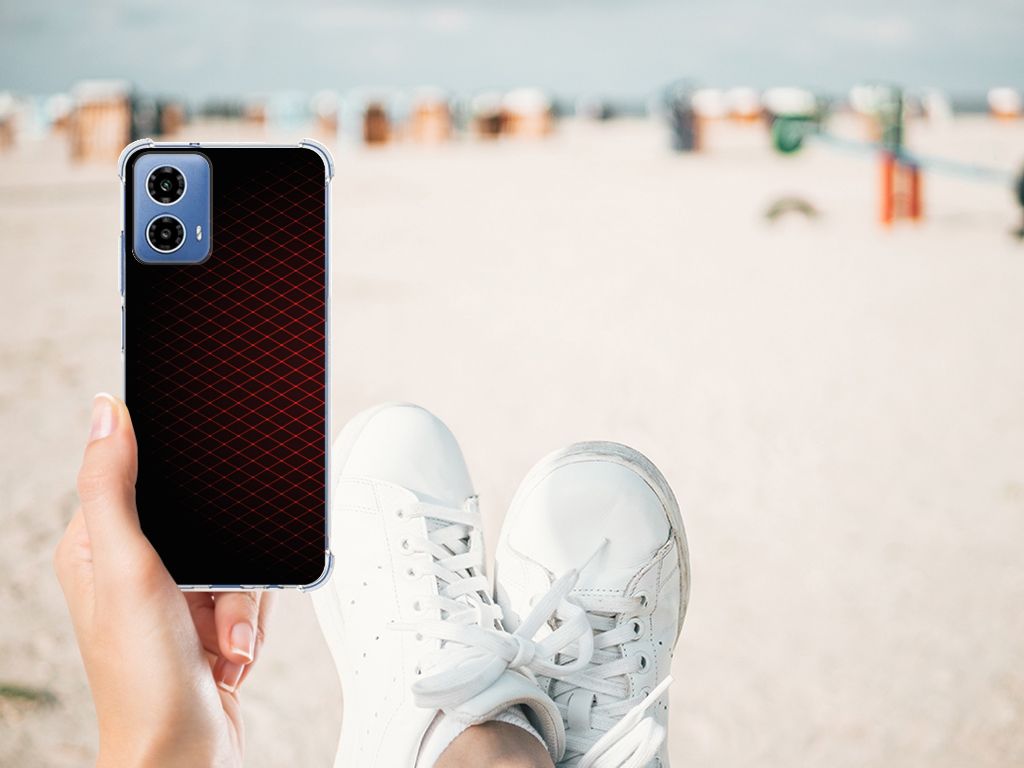 Motorola Moto G34 Doorzichtige Silicone Hoesje Geruit Rood telefoonhoesje strand schoenen
