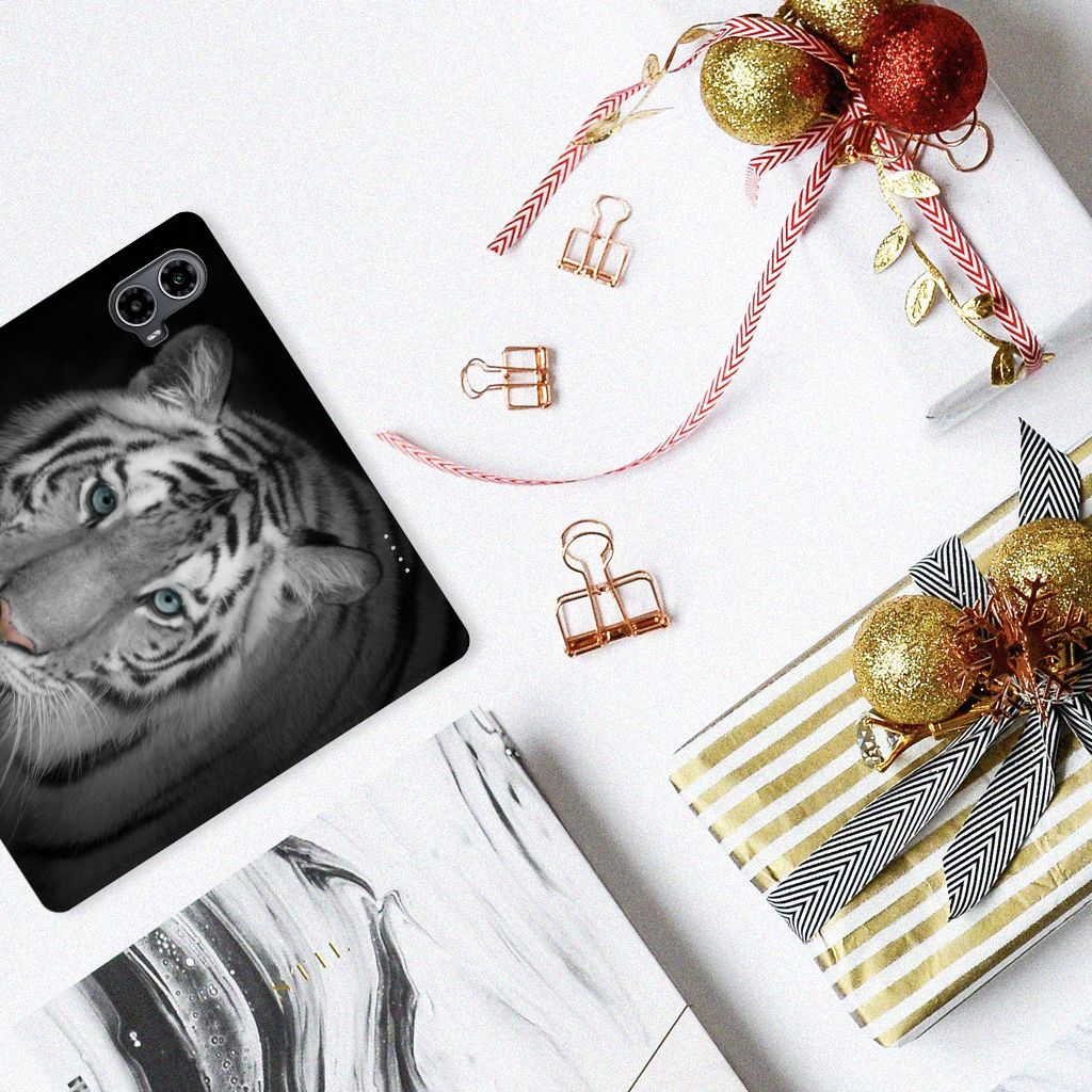 Motorola Moto G34 Hoesje maken Tijger met witte tijger print, perfect als cadeau 🎁 en biedt bescherming en duurzaamheid.