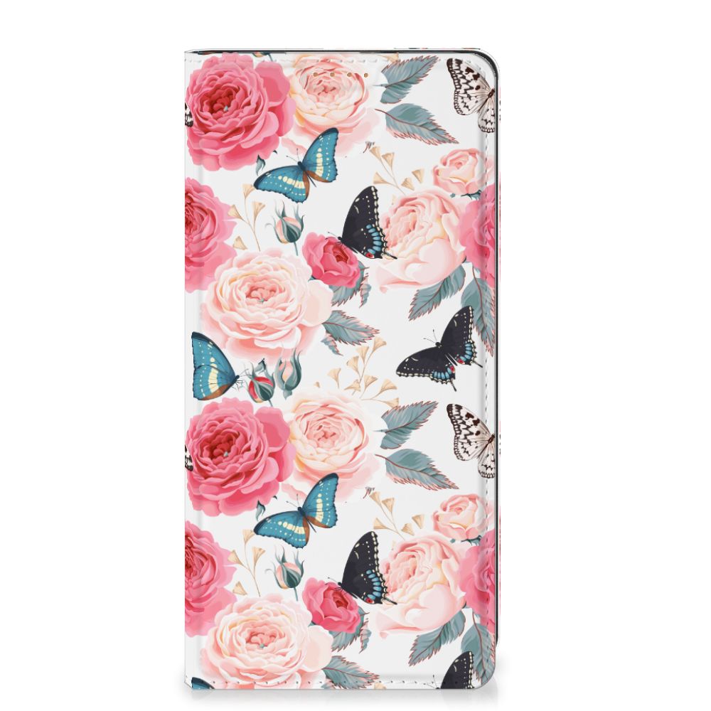 Motorola Moto G34 Smart Cover Butterfly Roses voorzijde