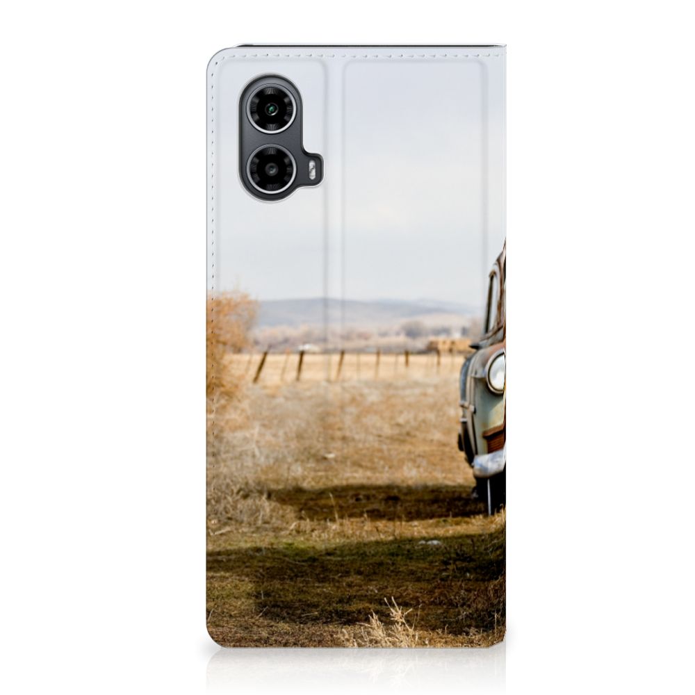 Motorola Moto G34 Stand Case Vintage Auto vintage auto boekhoesje aanzicht
