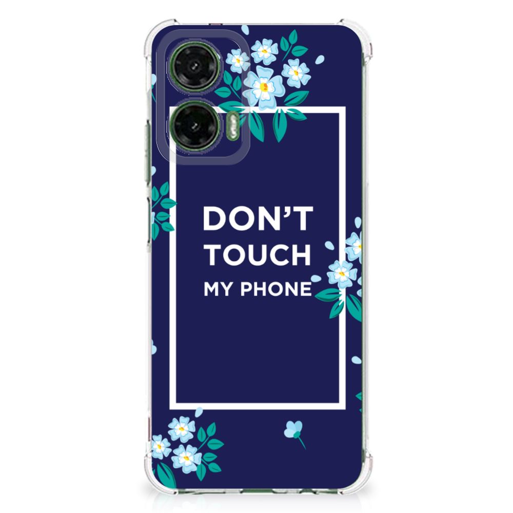 Motorola Moto G35 Anti Shock Case Flowers Blue DTMP achterkant ontwerp bloemen tekst