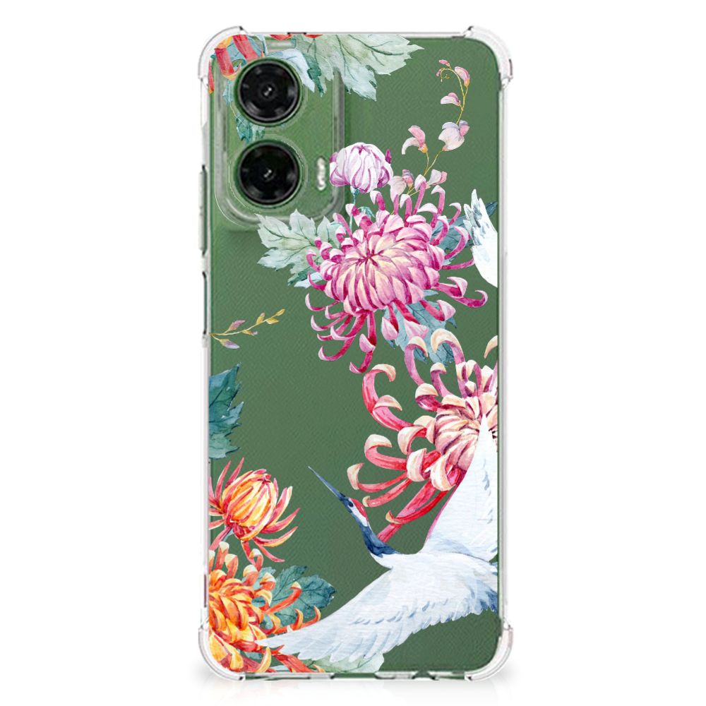 Motorola Moto G35 Case Anti-shock Bird Flowers achterkant