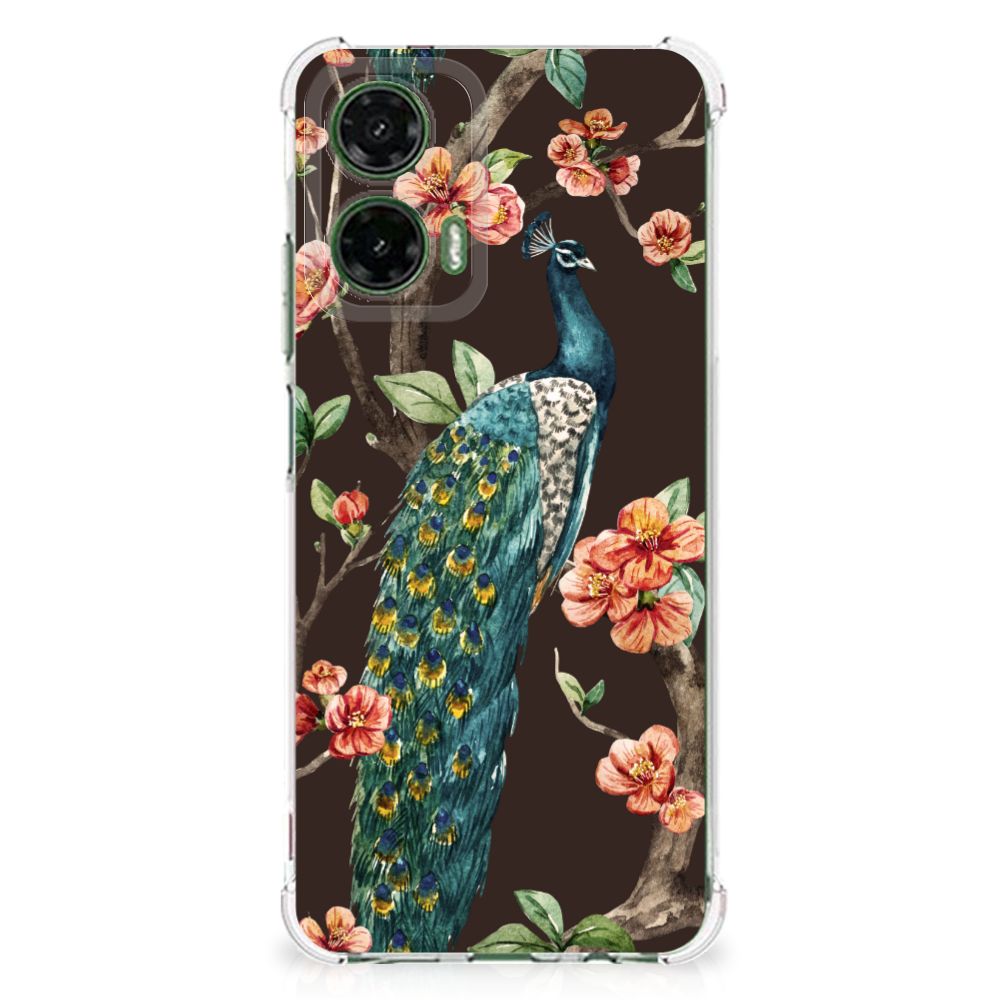 Motorola Moto G35 Case Anti-shock Pauw met Bloemen achterkant bloemen pauw