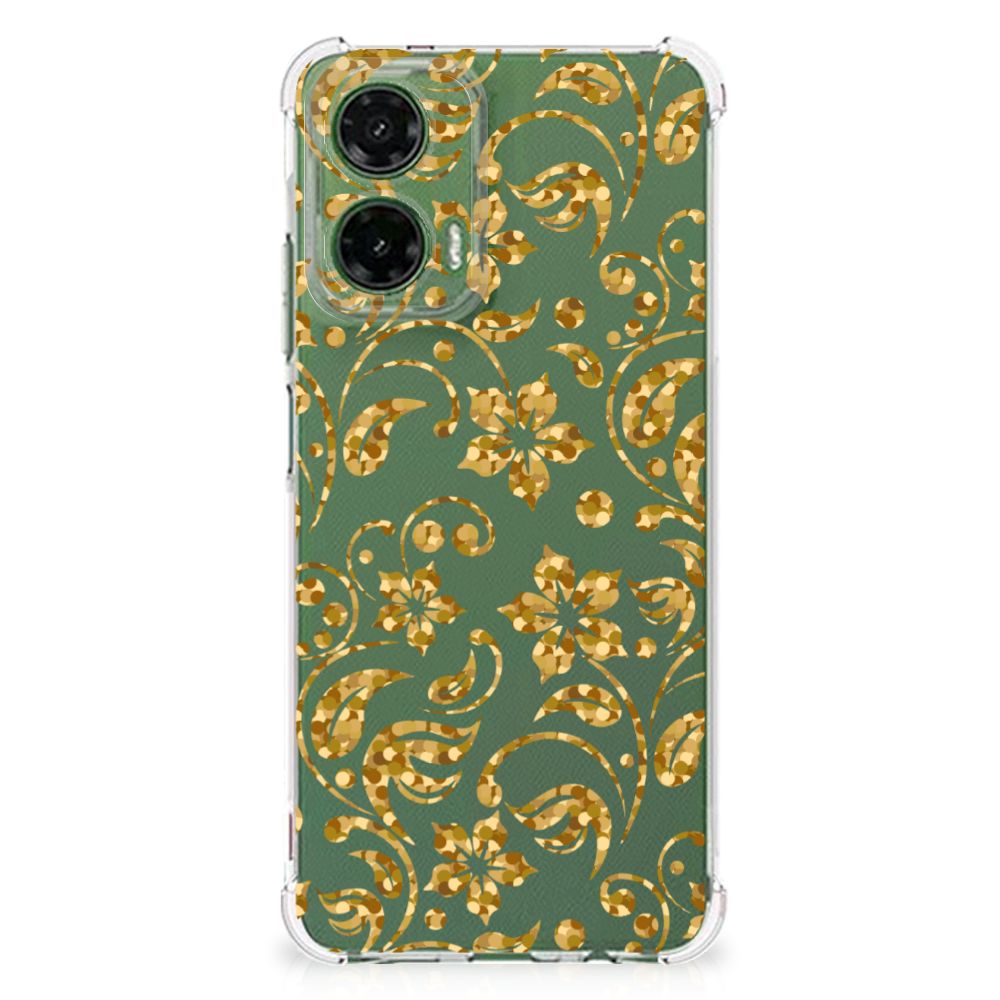 Motorola Moto G35 Case Gouden Bloemen telefoonhoesje bloemen groen
