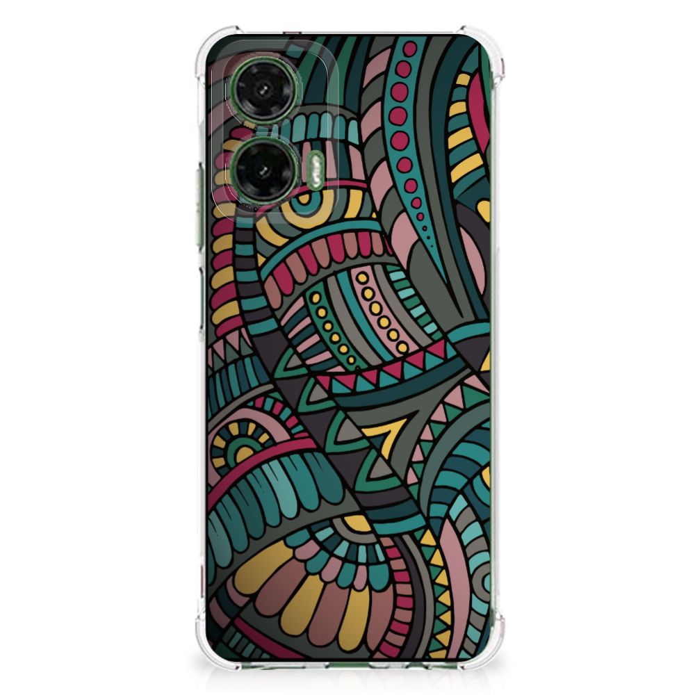 Motorola Moto G35 Doorzichtige Silicone Hoesje Aztec achteraanzicht kleurrijk design
