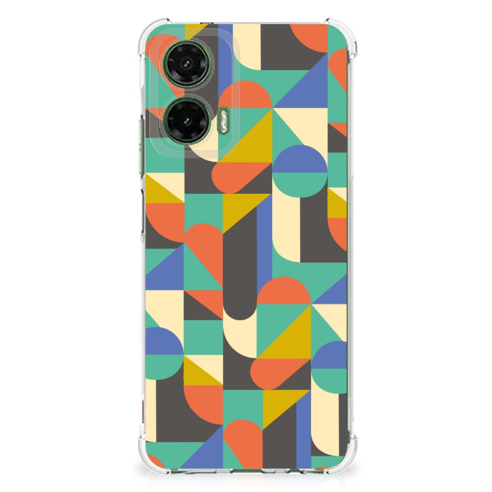 Motorola Moto G35 Doorzichtige Silicone Hoesje Funky Retro design kleurrijk geometrisch aanzicht