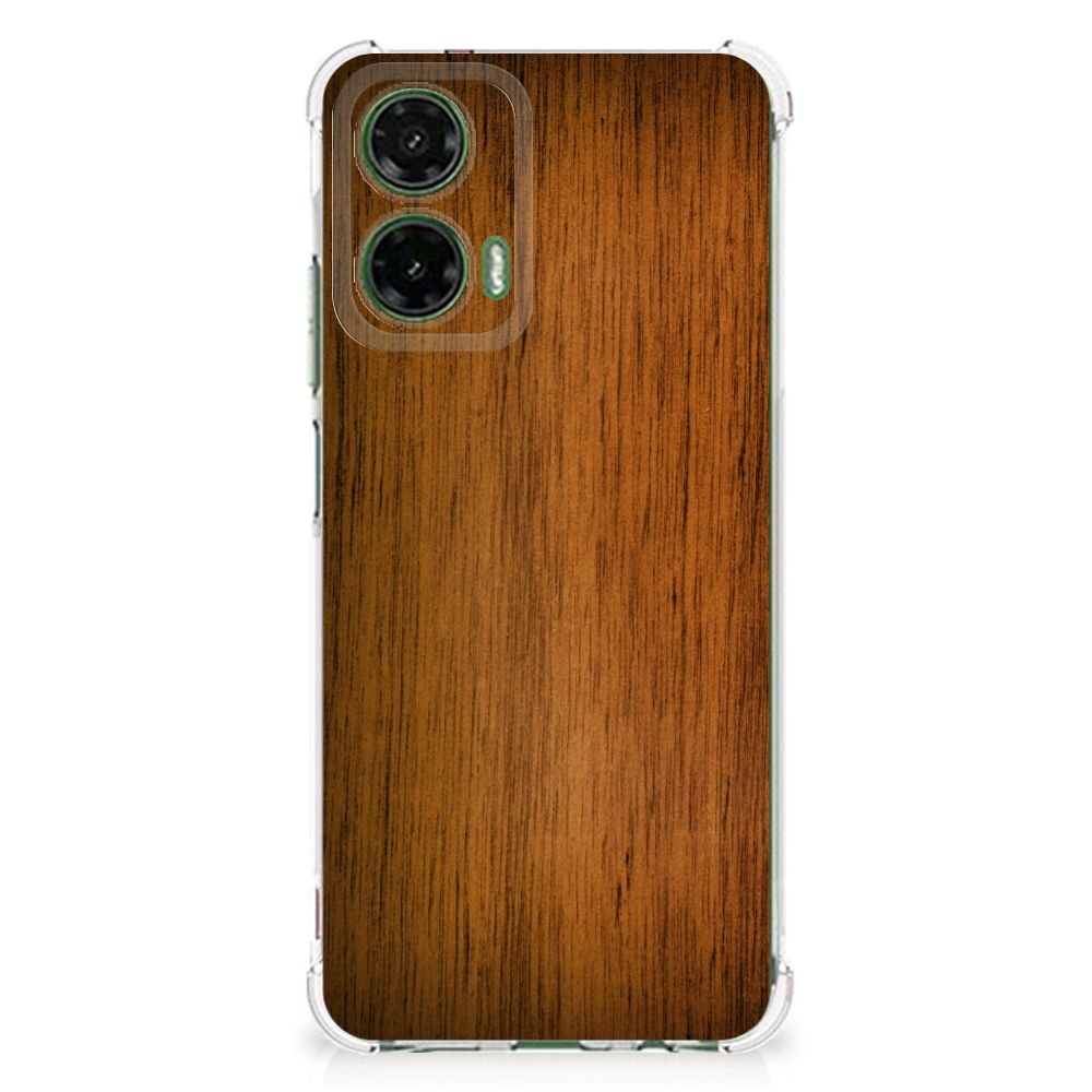 Motorola Moto G35 Stevig Telefoonhoesje Donker Hout achterkant