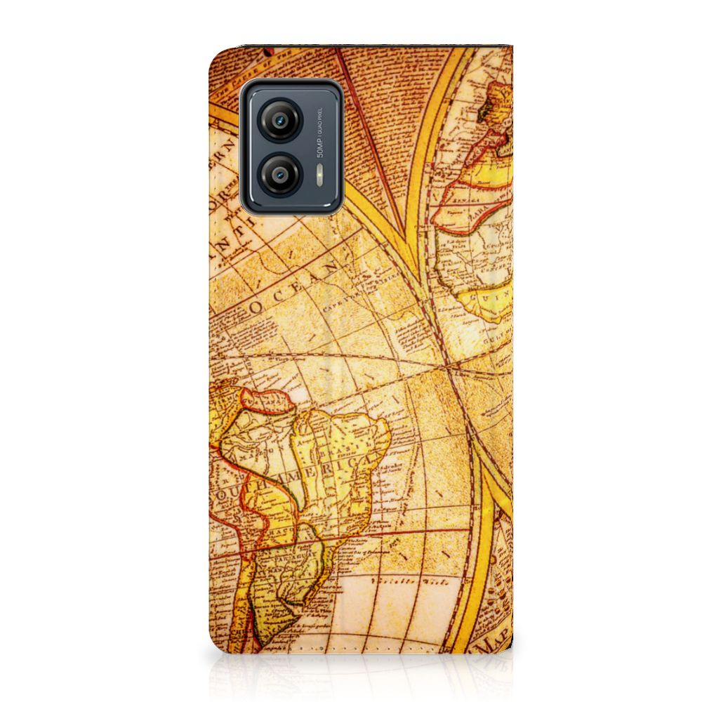 Motorola Moto G53 Book Cover Kompas ontwerp wereldkaart aanzicht