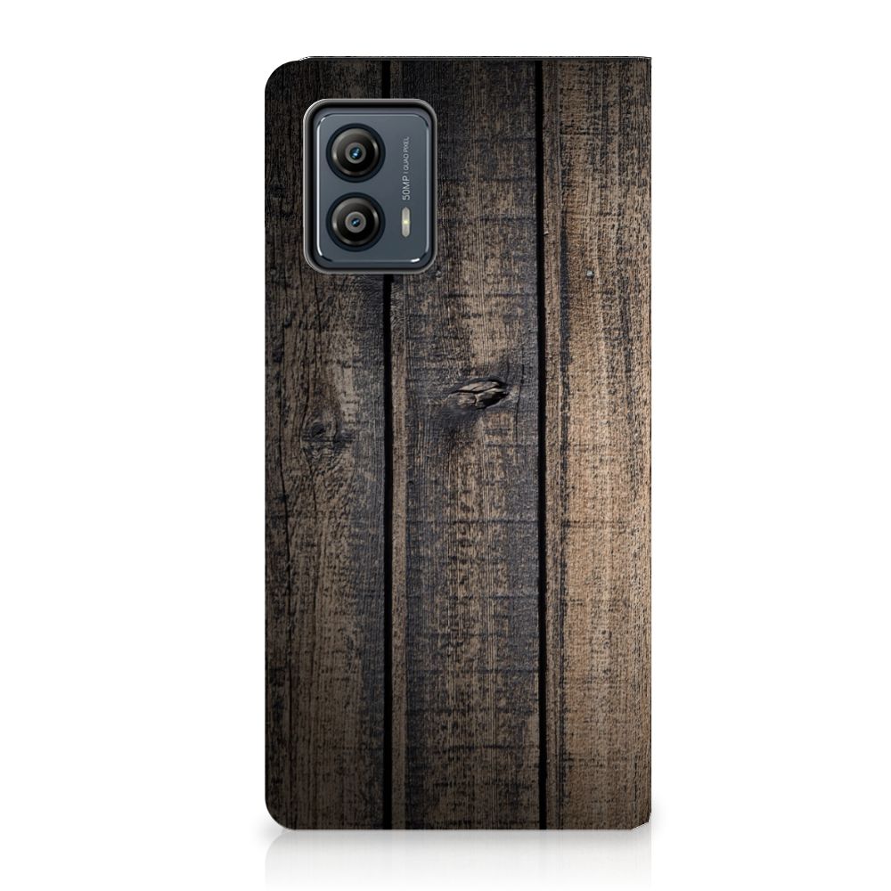 Motorola Moto G53 Book Wallet Case Steigerhout hout design achterzijde