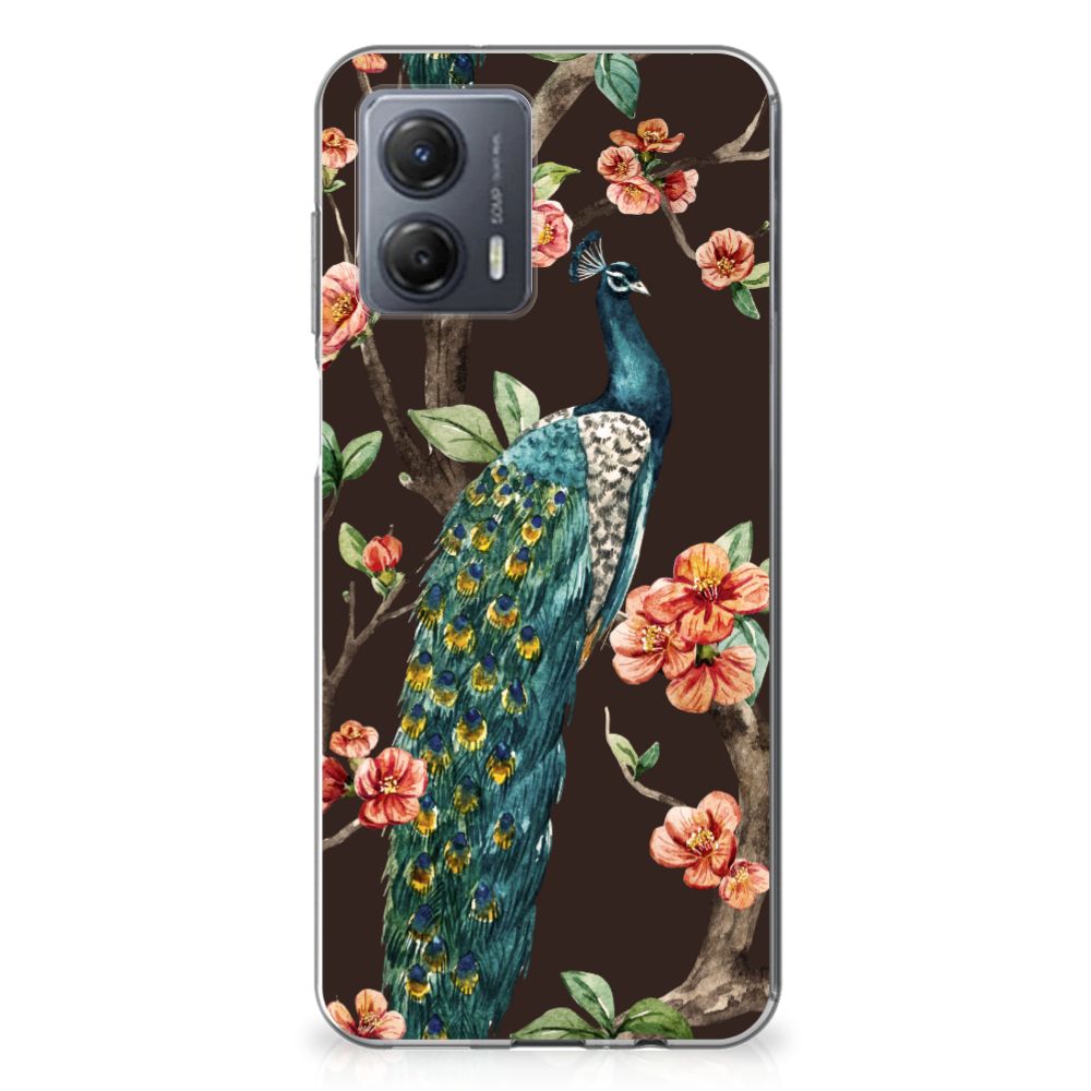 Motorola Moto G53 TPU Hoesje Pauw met Bloemen pauw bloemen design achteraanzicht