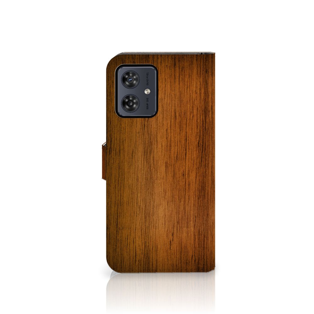 Motorola Moto G54 Book Style Case Donker Hout houten hoesje zijkant