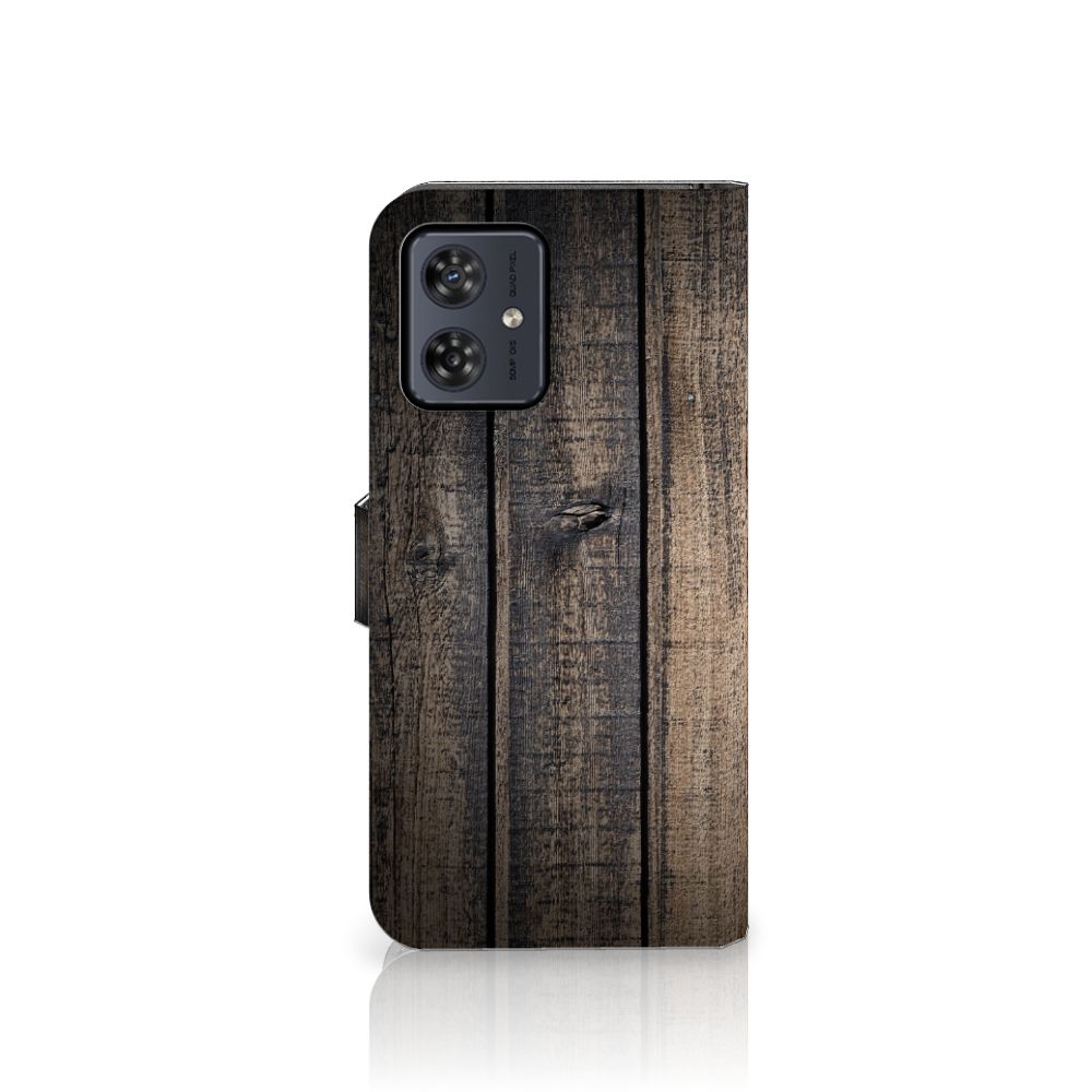 Motorola Moto G54 Book Style Case Steigerhout bookstyle case houten design achteraanzicht