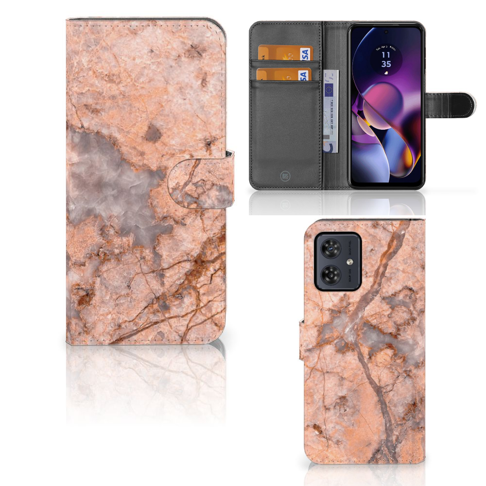 Motorola Moto G54 Bookcase Marmer Oranje